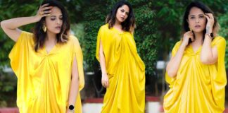 beautiful Anasuya in Yellow Color Dress