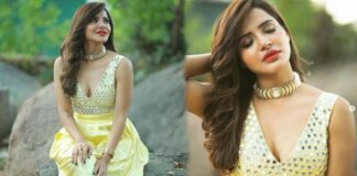 Bigg Boss Beauty Ashureddy in a light yellow dress