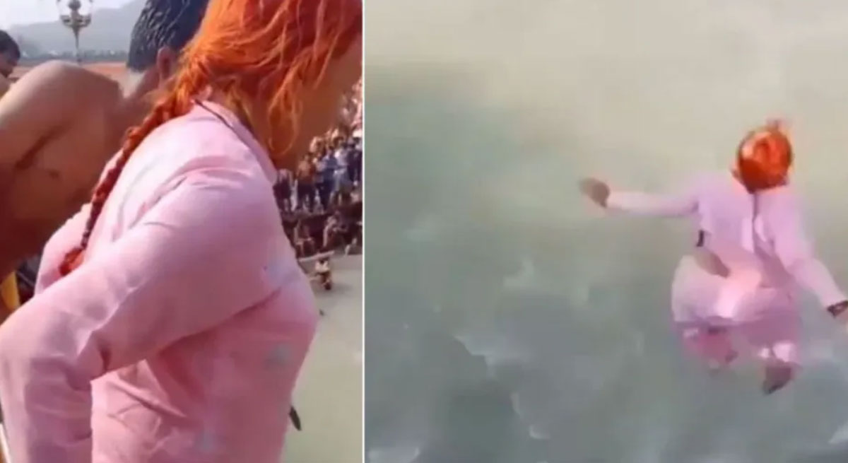 old woman jumps in to ganga river video viral