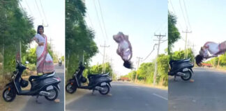 young girl back flip in saree video viral