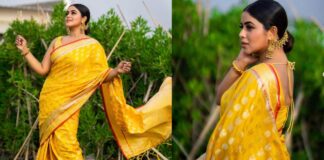poorna in beauiful yellow sari looking so grace