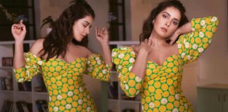 beautyful rashi khanna showing her beauty on yellow dress