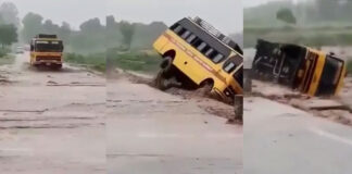 school bus washes away in floods in uttarakhand video viral