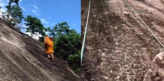 monk who climbed a mountain without any security