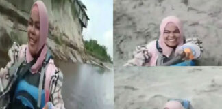 woman taking selfie in flash flood video viral