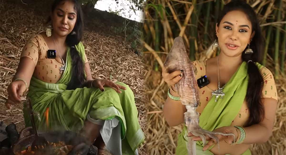 Sri Reddy : మా బావ స్కిడ్ ఫిష్ ఎంత పెద్దదో అంటూ.... డబల్ మీనింగ్ డైలాగ్స్ తో వంట చేస్తూ రెచ్చిపోయిన శ్రీరెడ్డి.. sri reedy coking vedio in village style squid fish curry on YouTube