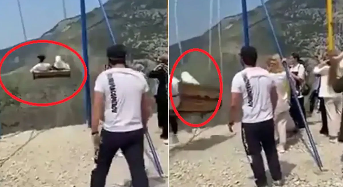 two women almost fall to death after swing breaks video viral