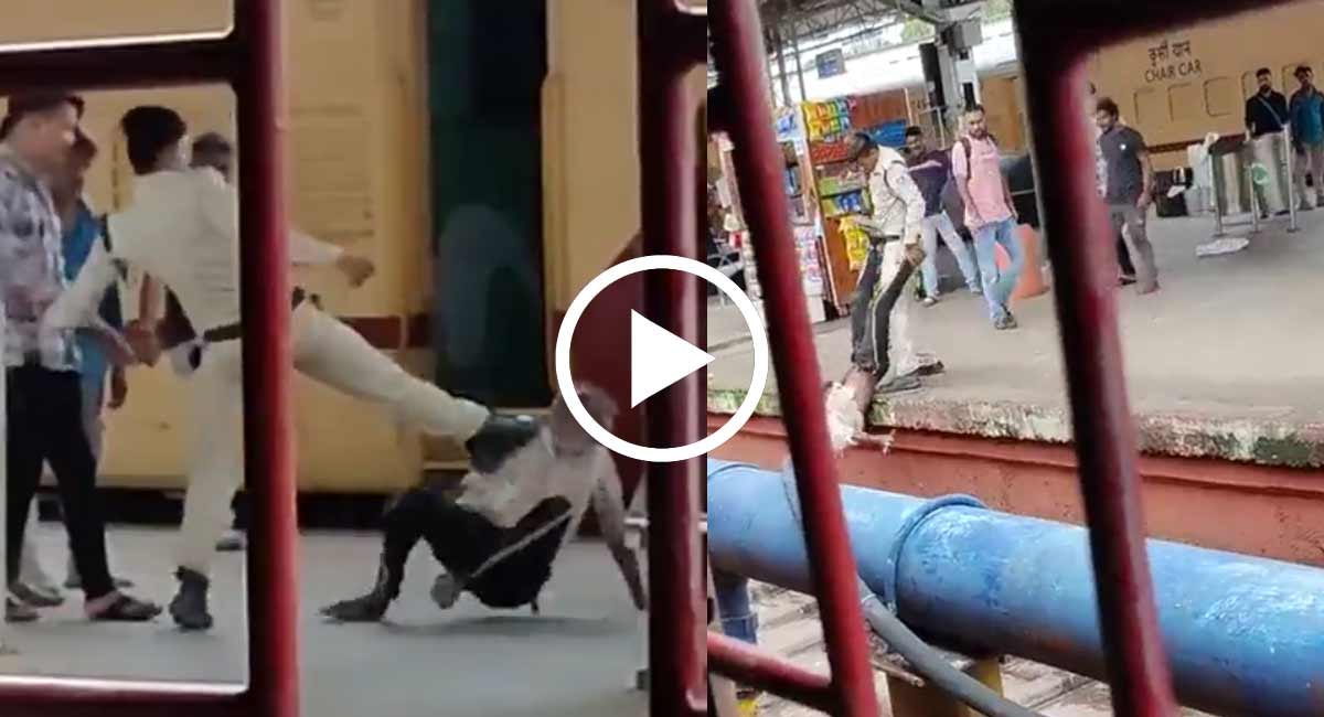 Viral Video: వృద్దుడు పై కానిస్టేబుల్ ప్రతాపం, కనికరం లేకుండా బుటుకలితో తన్నుతూ చితక భాధిన వారి వైనం.... police constable attacked on old man video gone viral