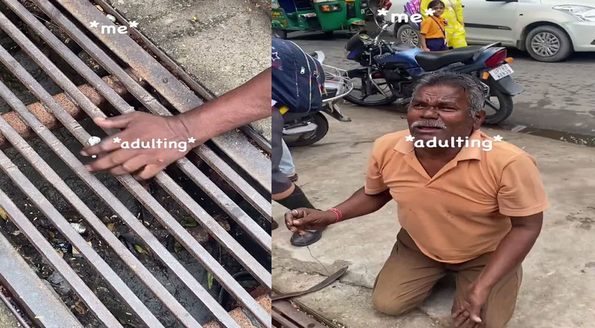 uncle tries to bring airpod out from gutter video viral