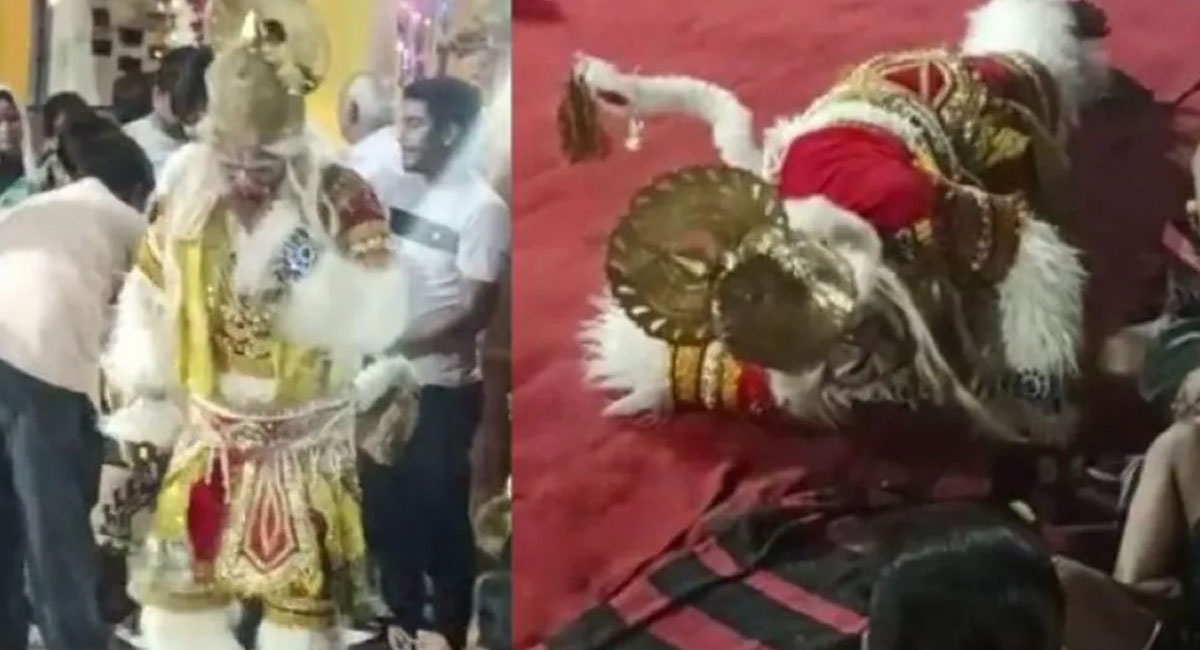 man dies at ganesh mandal while performing as hanuman video viral