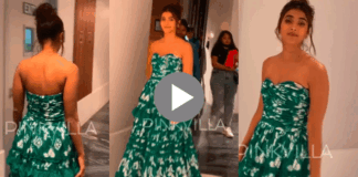 puja hegde seen in green colour dress video viral